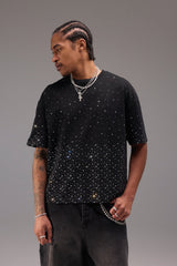 Boxy Rhinestone T-Shirt - Black