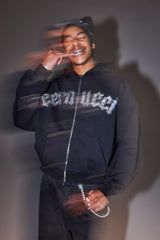 Rhinestone Logo Zip Hoodie - Black