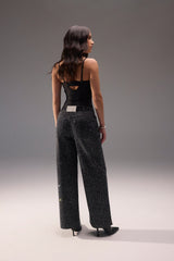 Baggy All Over Rhinestone Jean - Washed Black