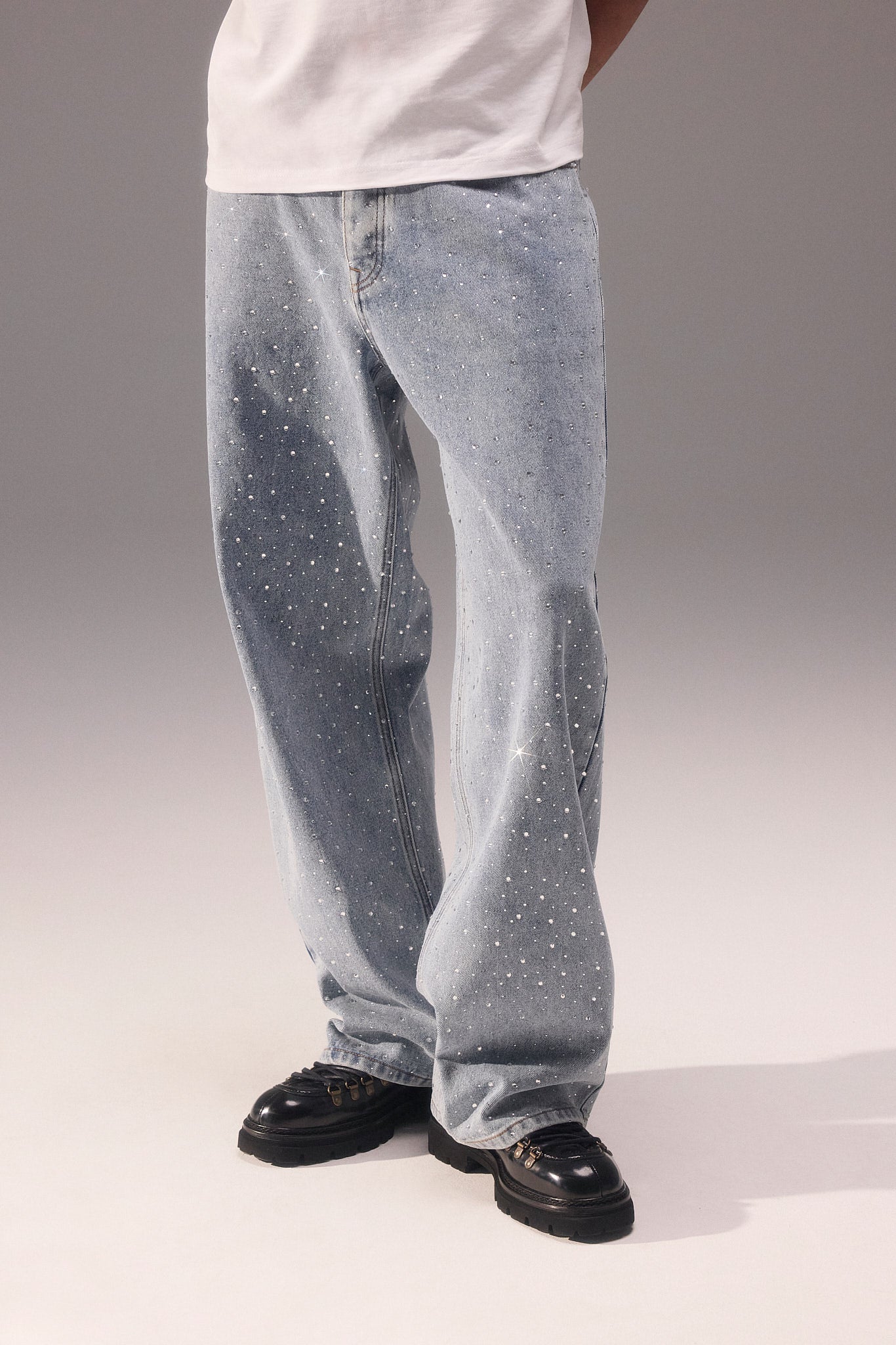Baggy Fit Rhinestone Jean - Antique Wash