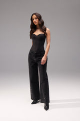 Baggy Jeans mit Strassbesatz – Verwaschenes Schwarz