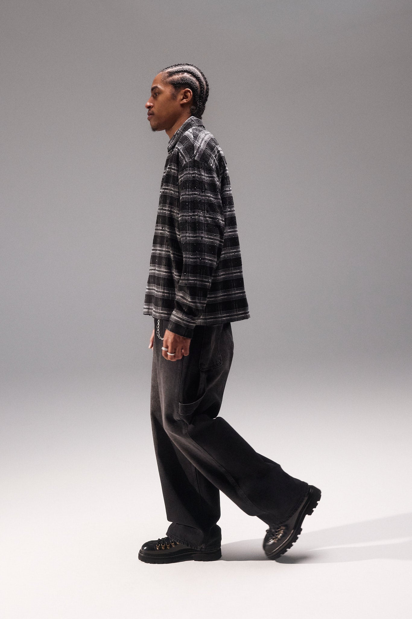 Strasskariertes Hemd – Schwarz