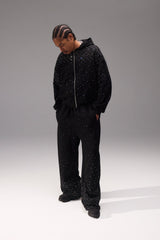 Rhinestone Zip Through Tracksuit - Black