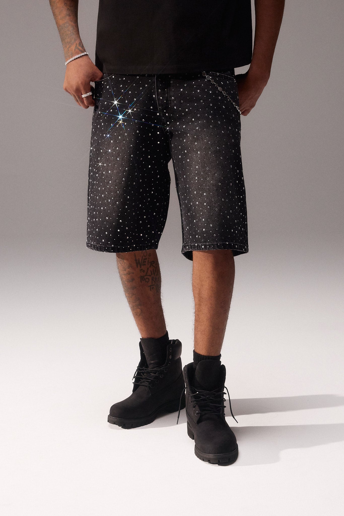 Rhinestone Jort - Washed Black