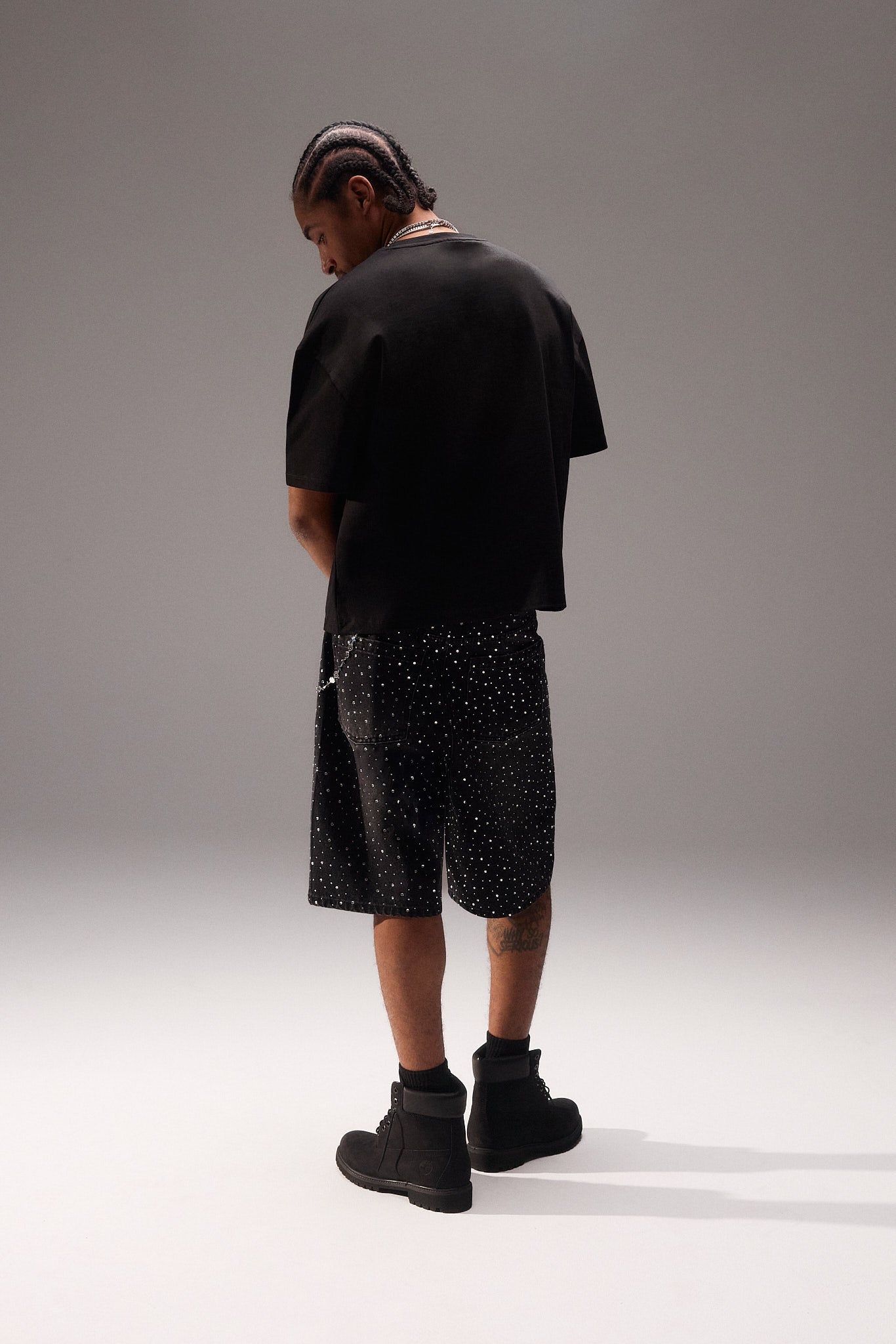 Rhinestone Jort - Washed Black