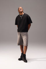 Rhinestone Jort - Washed Grey