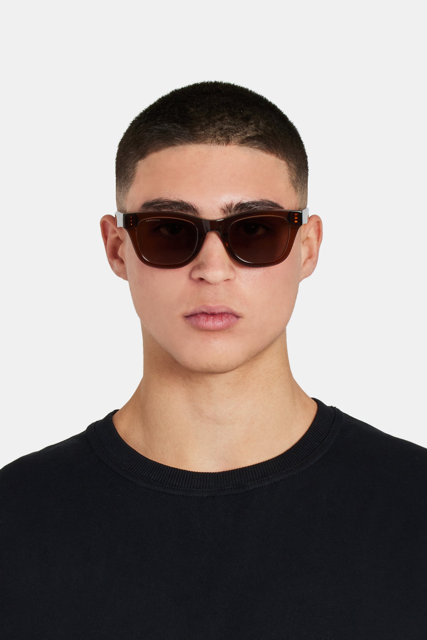 Sonnenbrille mit abgerundetem, eckigem Acetatrahmen - Braun