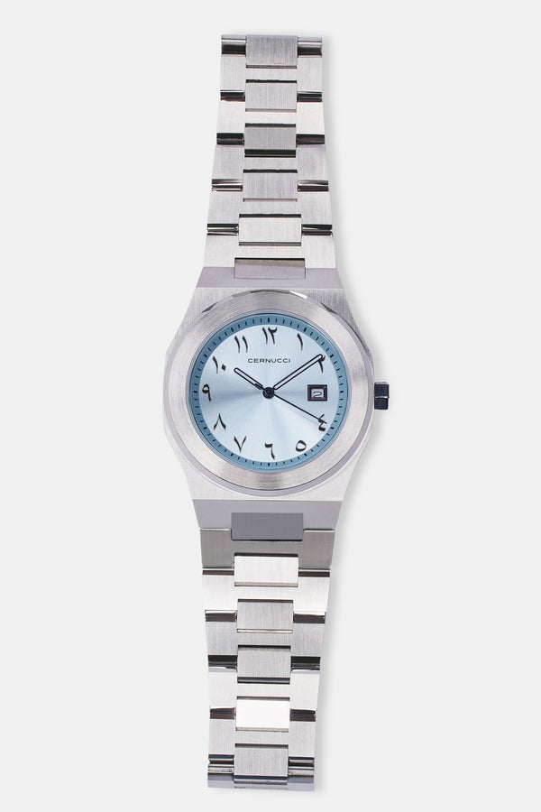 Cernucci Blue Arabic Dial Polished Watch