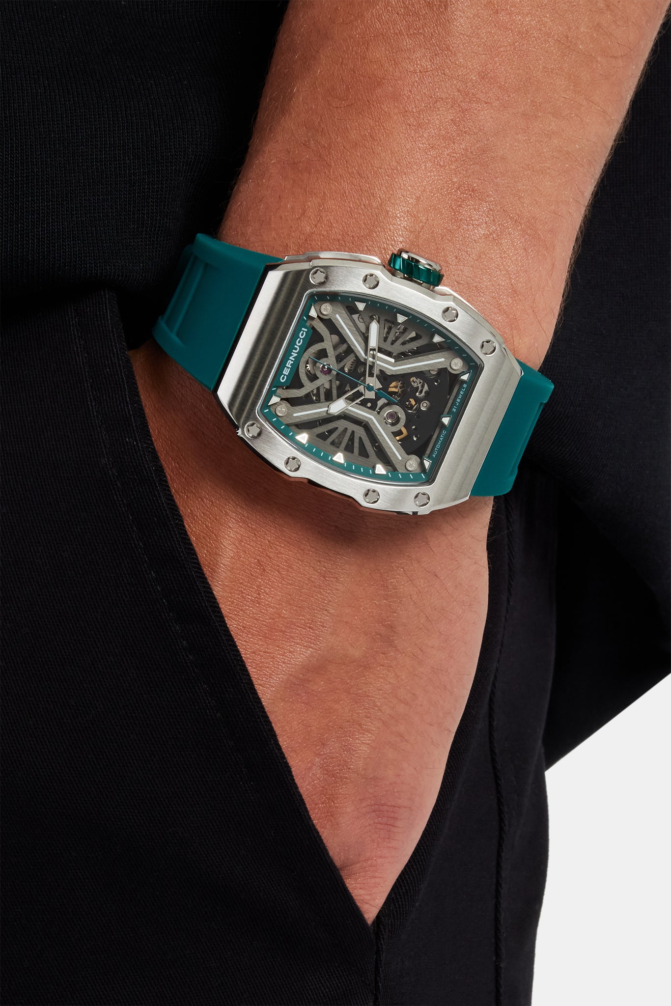 Skelettuhr mit Kautschukarmband - Grün