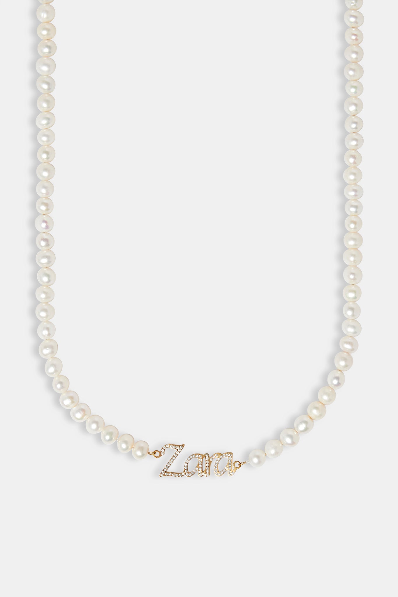 Iced Name Freshwater Pearl Necklace - Gold - 10mm