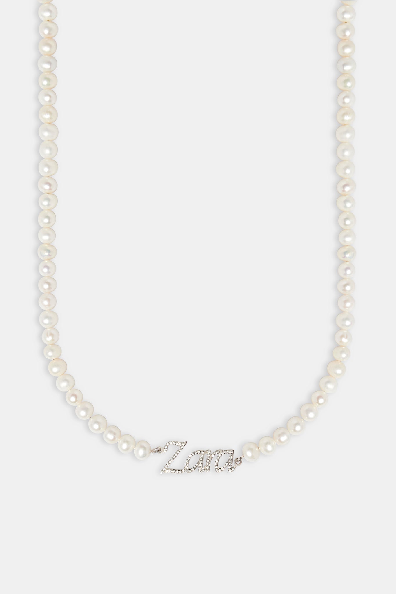 Iced Name Freshwater Pearl Necklace - White - 10mm