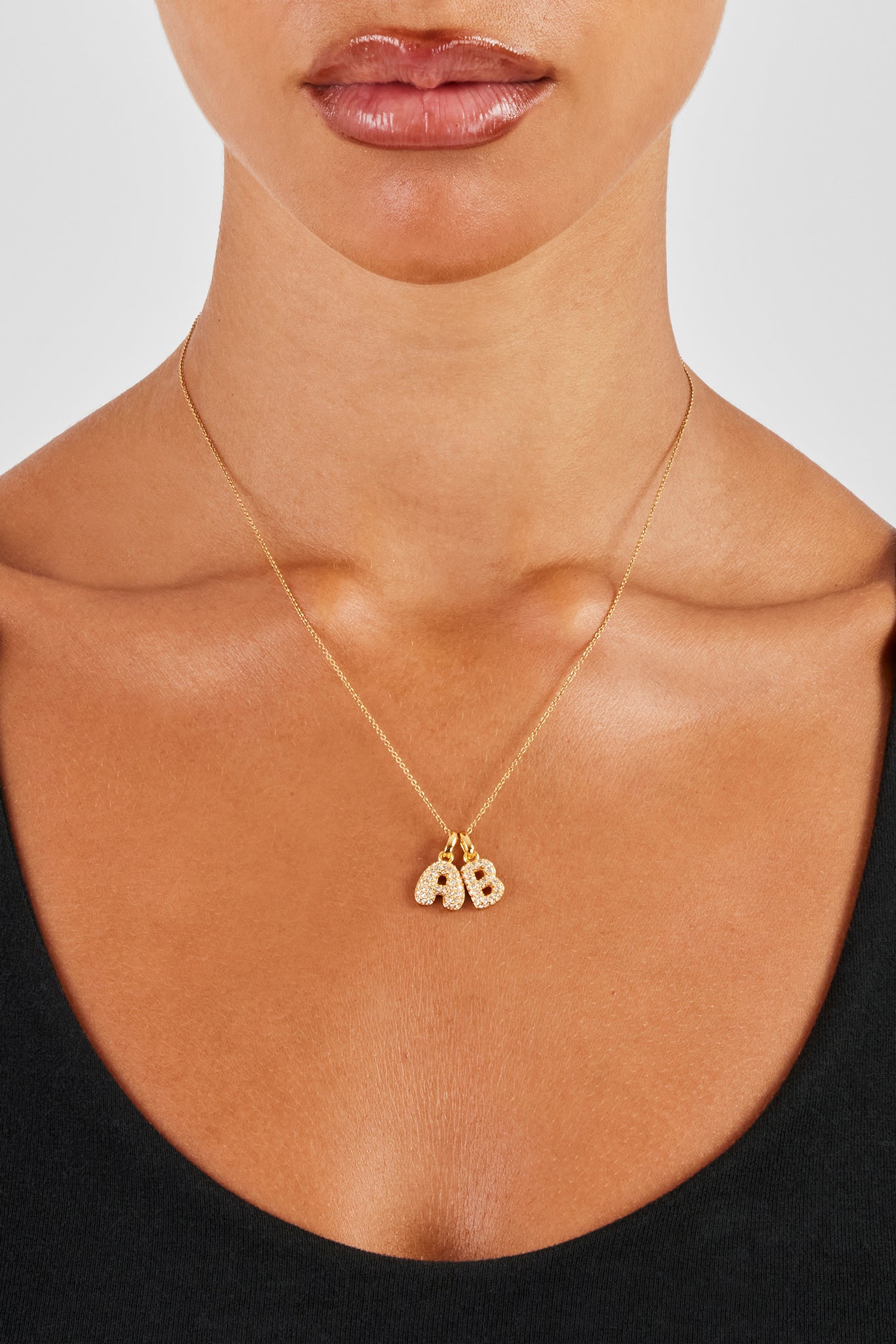 Iced Bubble Double Initial Necklace - Gold - 10mm