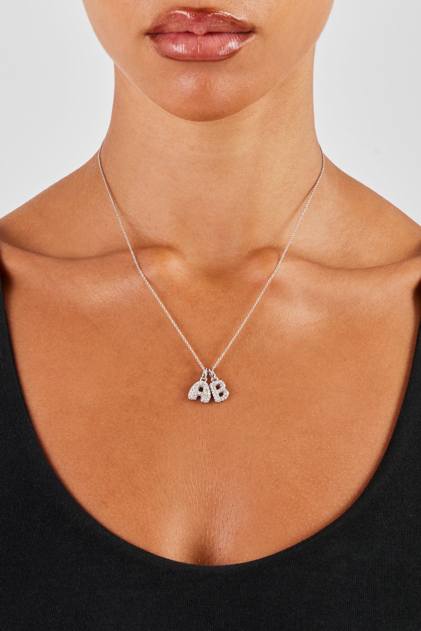 Iced Bubble Double Initial Necklace - White - 10mm