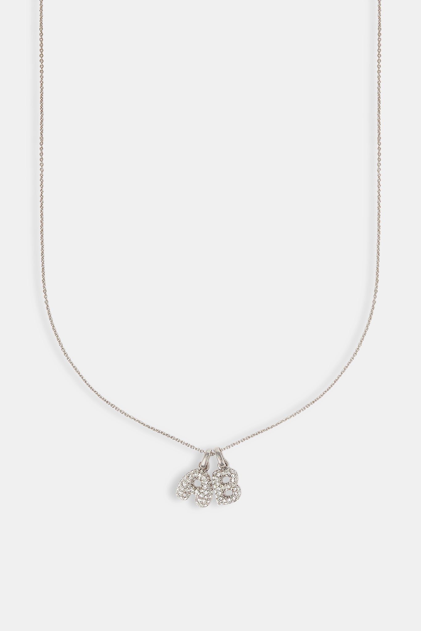 Iced Bubble Double Initial Necklace - White - 10mm