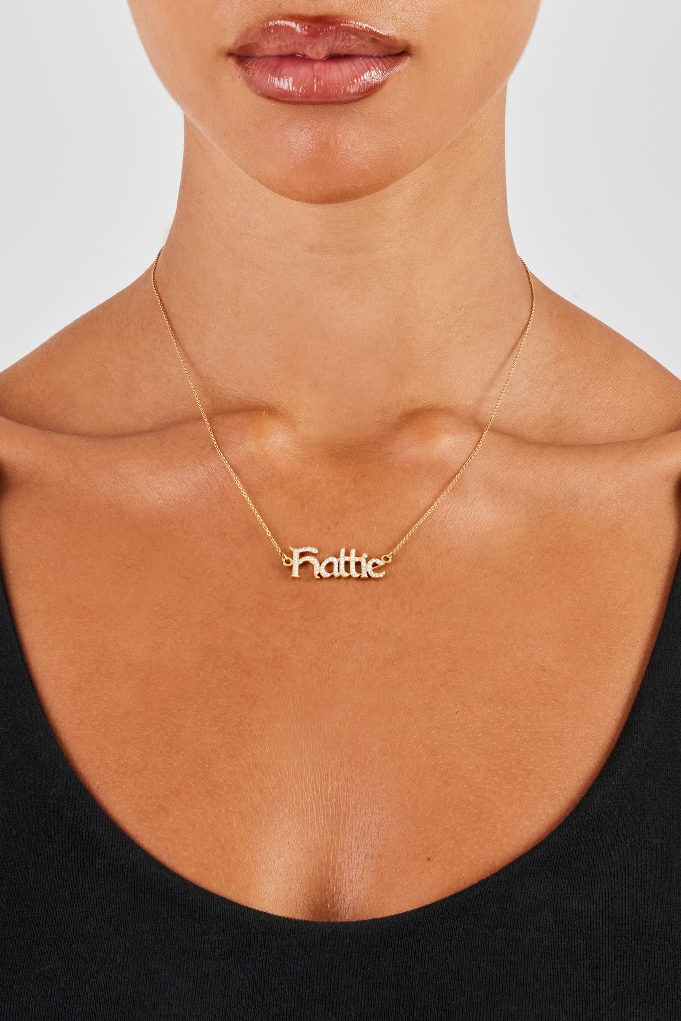 Iced Gothic Font Name Necklace - Gold - 10mm