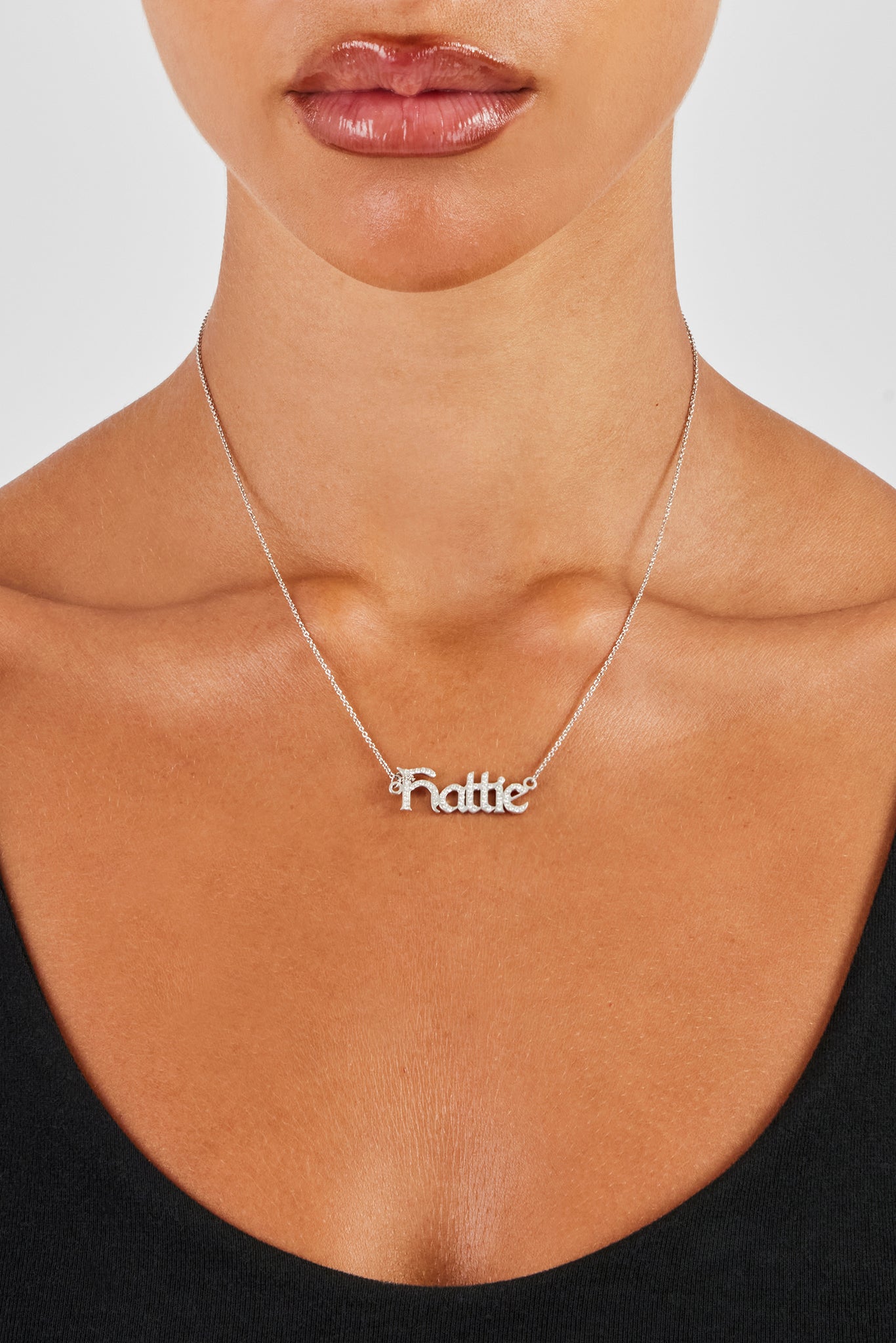 Iced Gothic Font Name Necklace - White - 10mm