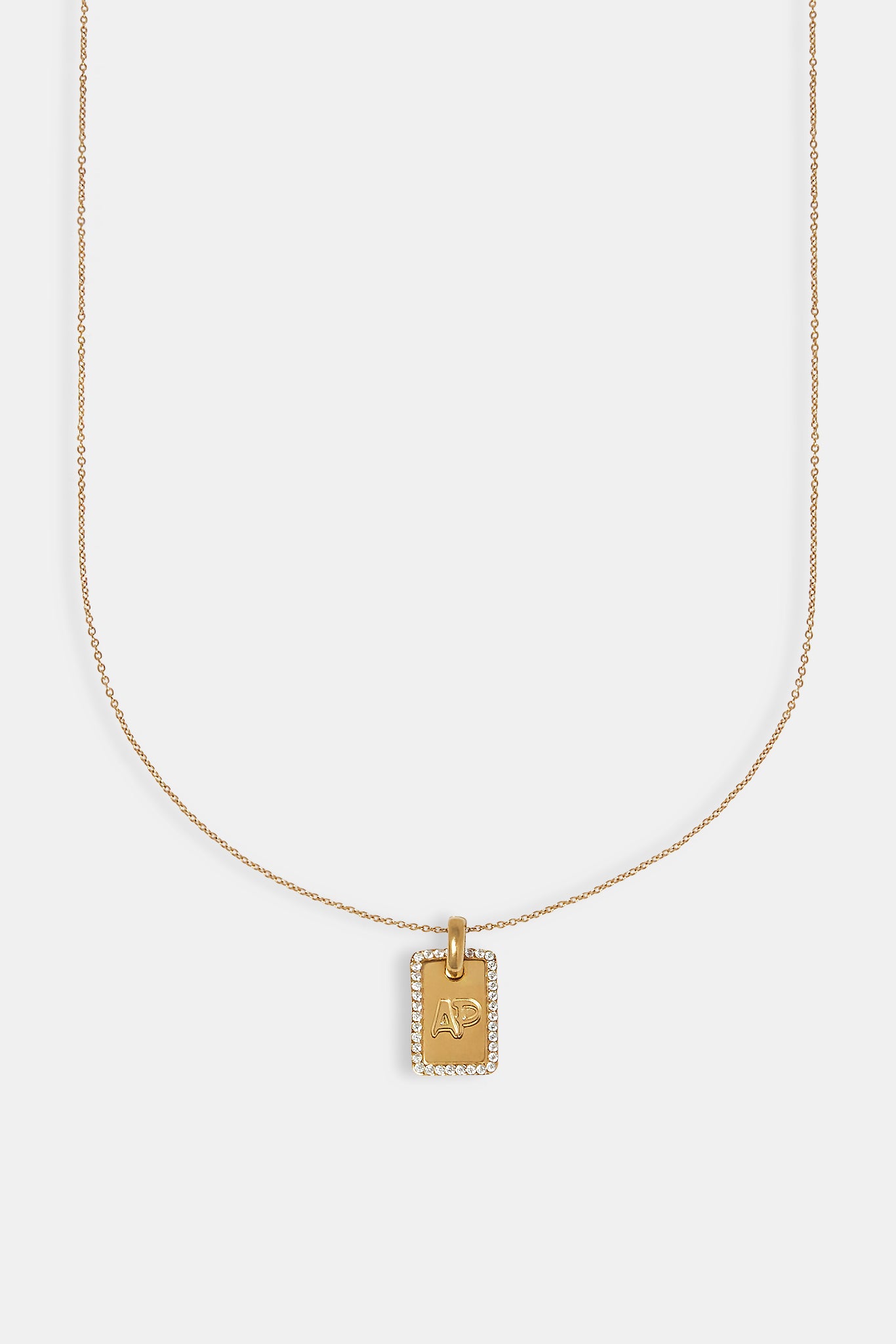 Iced Edge Initial Tag Necklace - Gold - 15mm