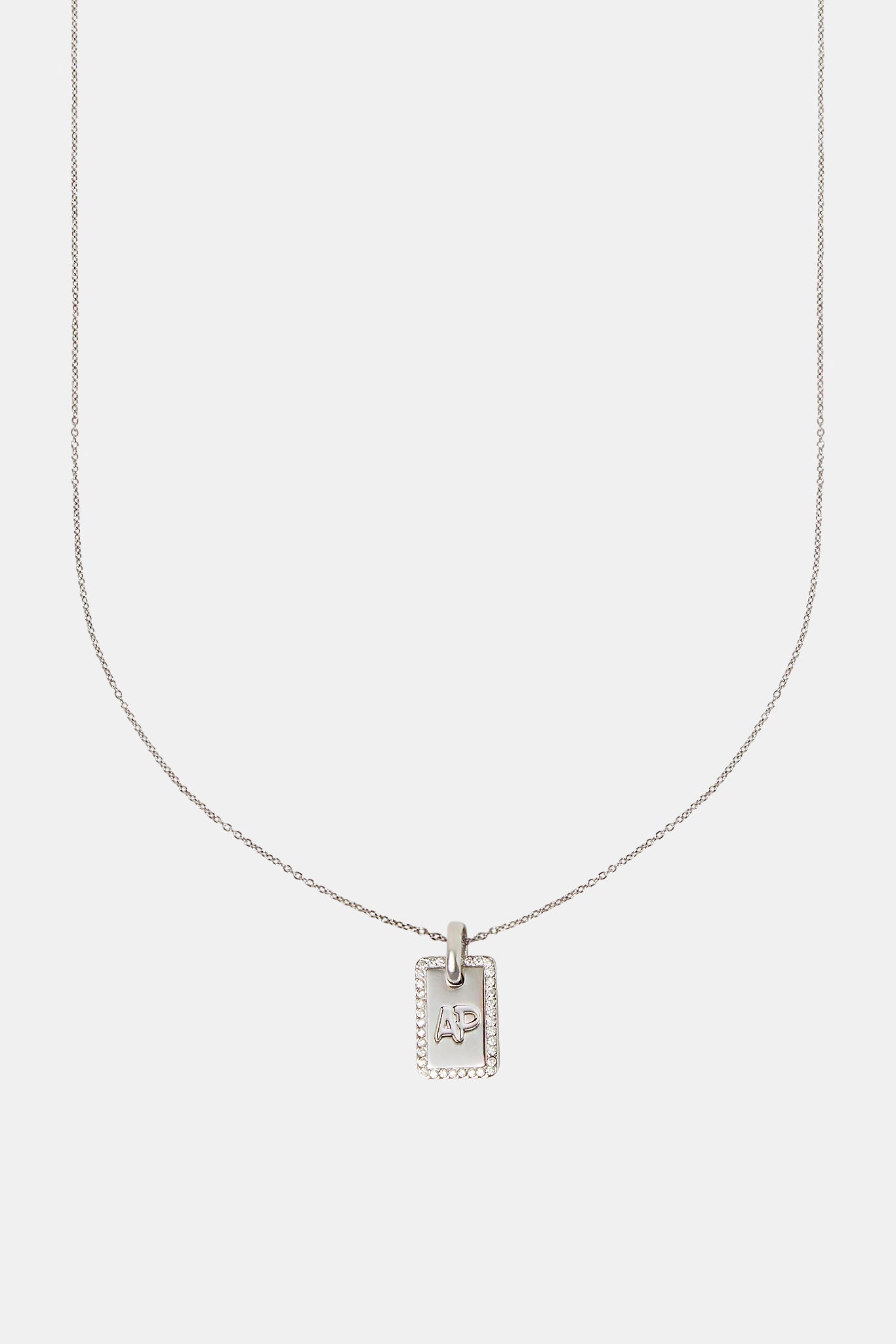Iced Edge Initial Tag Necklace - White - 15mm