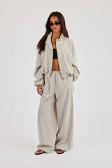 Check Twill Funnel Neck Jacket & Wide Leg Trouser – Off White