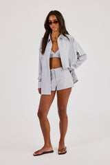 Check Print Oversized Shirt & Short - Baby Blue