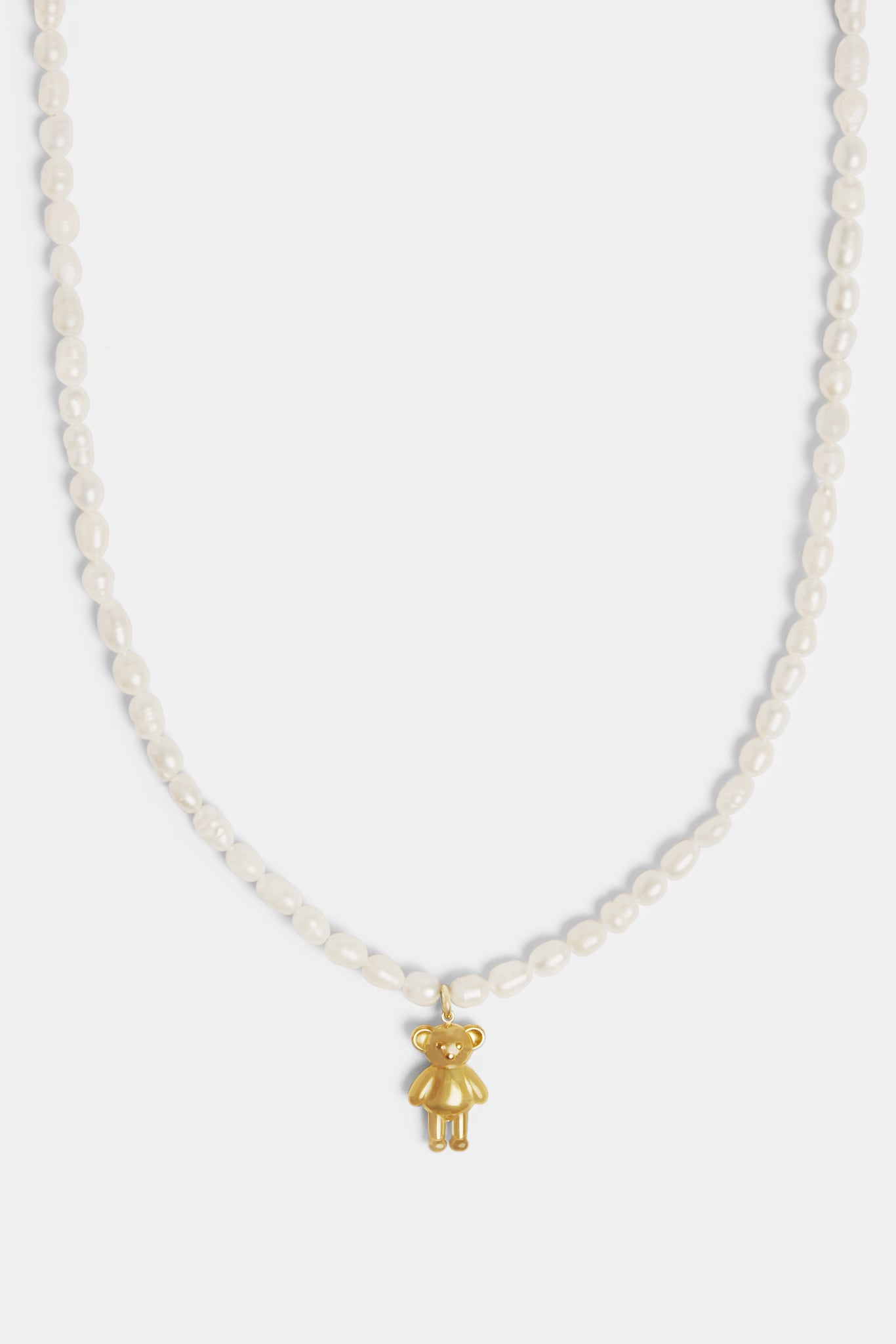 Gold Plated Seed Freshwater Pearl Necklace With Teddy Bear Charm