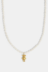 Gold Plated Seed Freshwater Pearl Necklace With Teddy Bear Charm