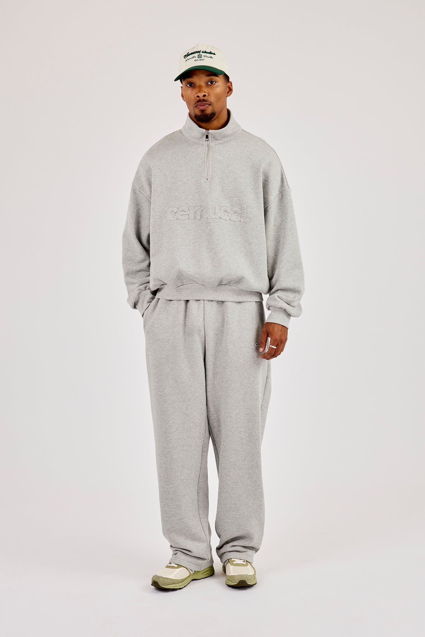 Logo Embossed Sweater & Relaxed Jogger - Grey Marl