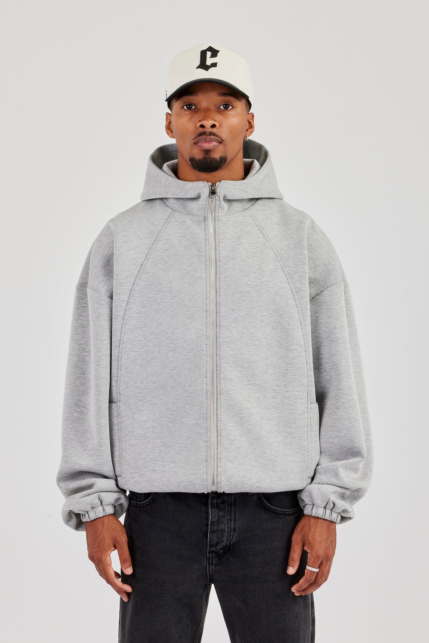 Zip Hooded Panelled Scuba Jacket