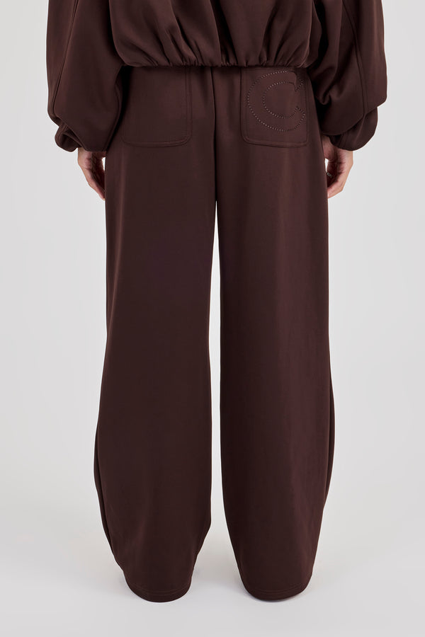 Wide Leg Poly Trouser - Chocolate