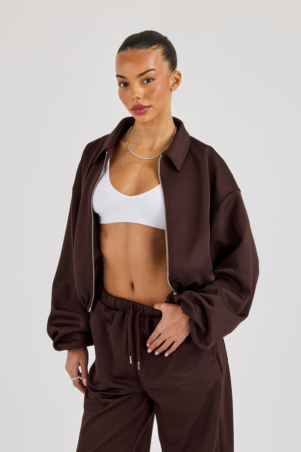 Poly Collared Bomber Jacket - Chocolate
