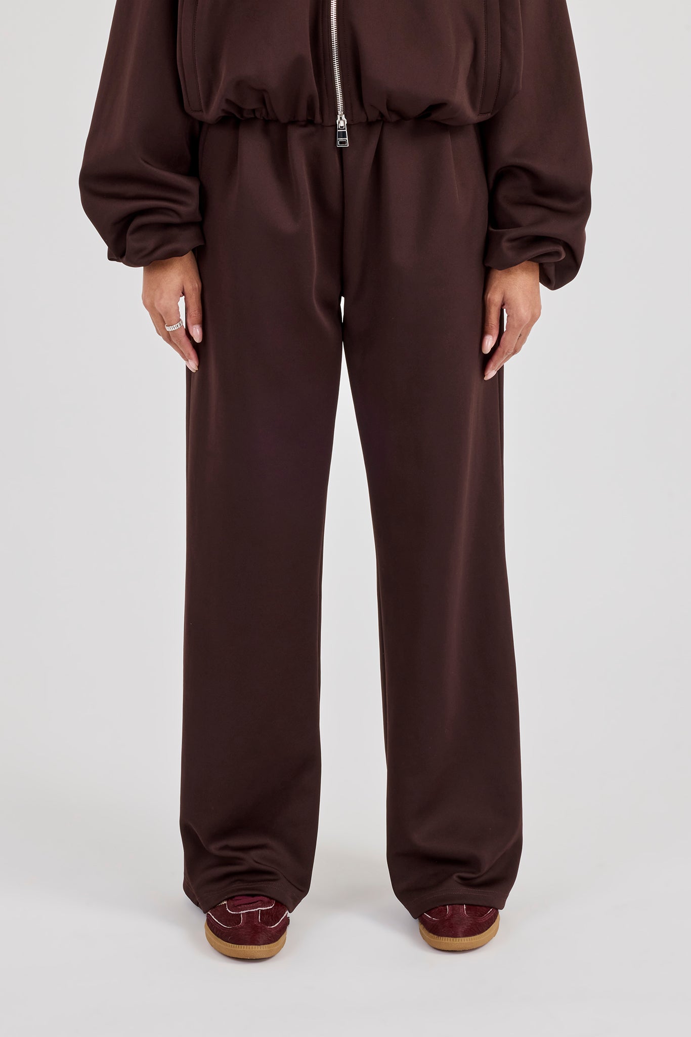 Wide Leg Poly Trouser - Chocolate