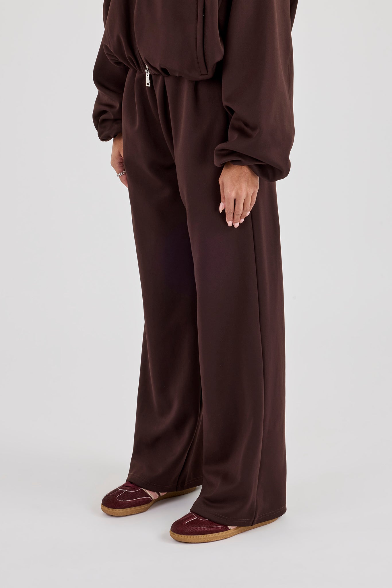 Wide Leg Poly Trouser - Chocolate