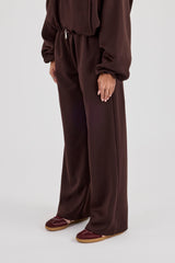 Wide Leg Poly Trouser - Chocolate
