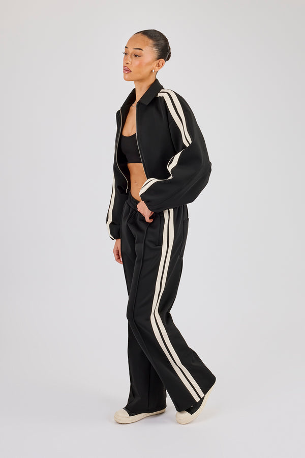 Taping Collared Bomber Jacket & Wide Leg Track Pant - Black