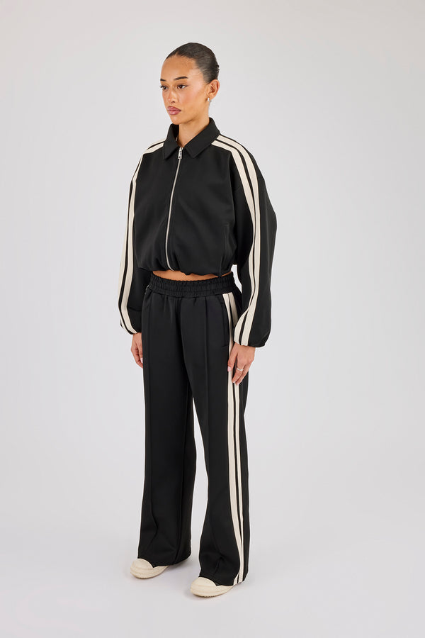 Taping Collared Bomber Jacket & Wide Leg Track Pant - Black