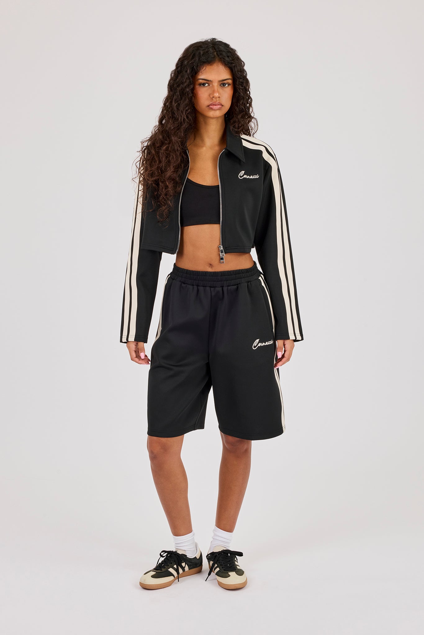 Taping Cropped Harrington Jacket & Jort - Black