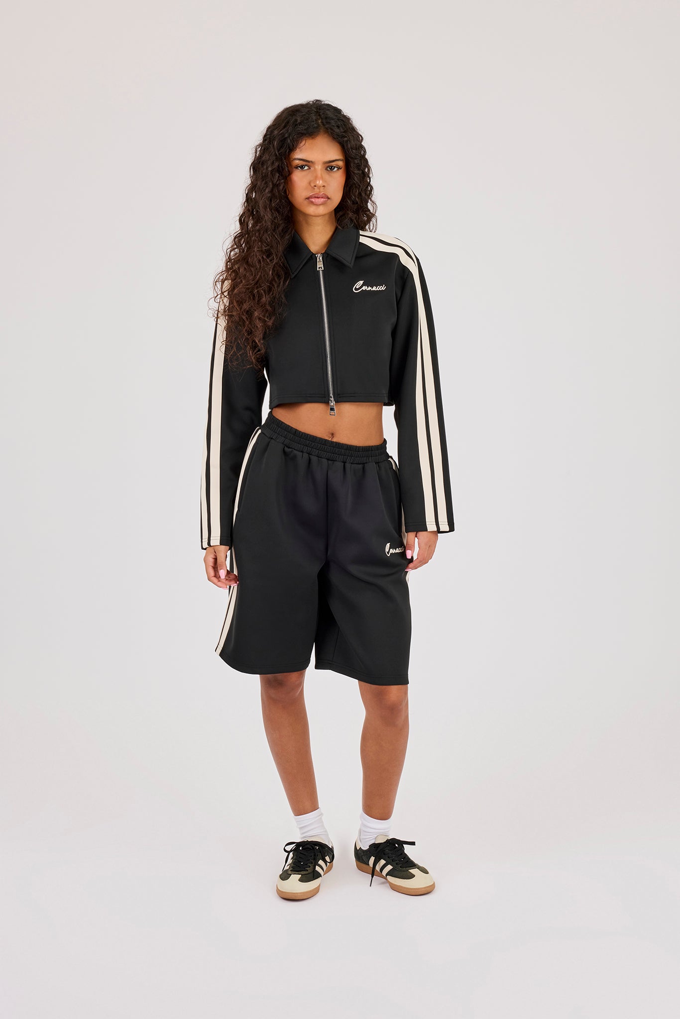 Taping Cropped Harrington Jacket - Black