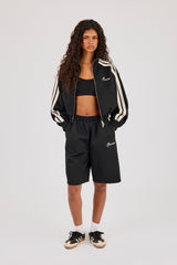 Taping Cropped Funnel Neck Jacket & Jort - Black