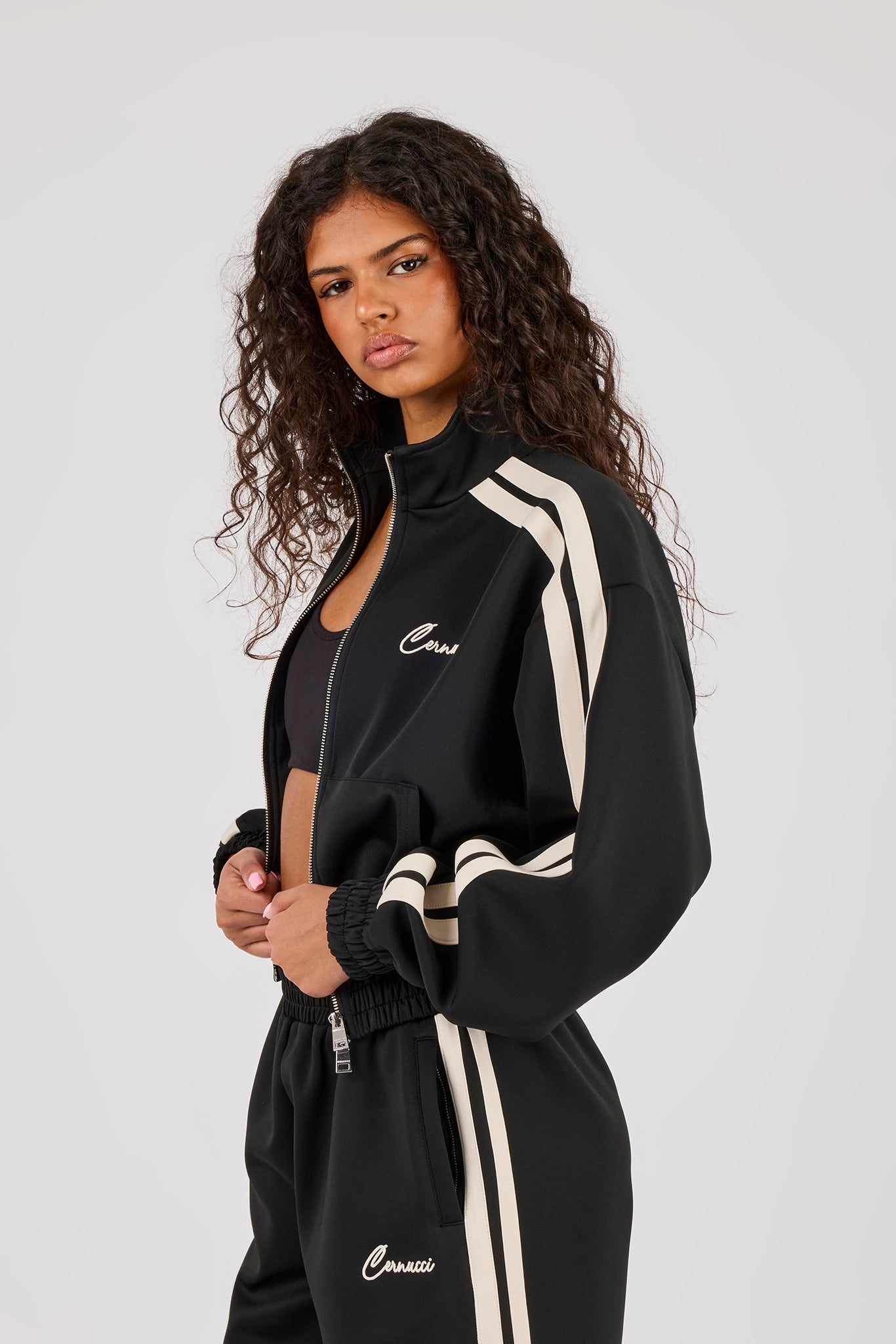 Taping Cropped Harrington Jacket - Black
