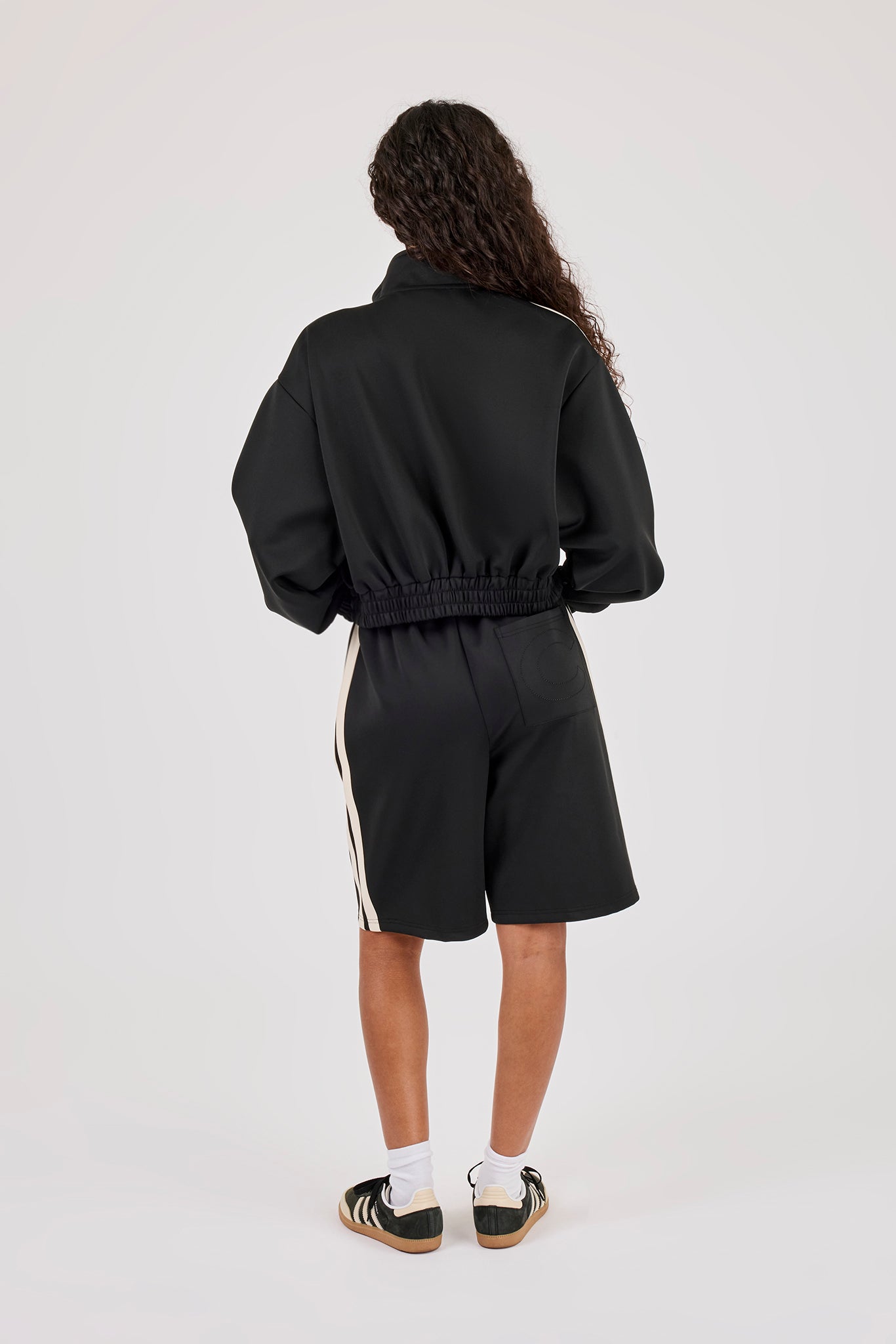 Taping Cropped Funnel Neck Jacket & Jort - Black