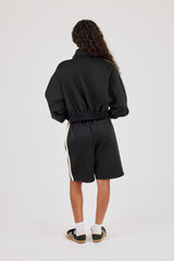 Taping Cropped Funnel Neck Jacket & Jort - Black