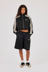 Taping Cropped Funnel Neck Jacket & Jort - Black