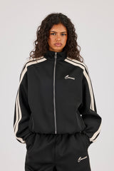 Trainingsjacke mit durchgehendem Reißverschluss und Trichterhalsband - Schwarz