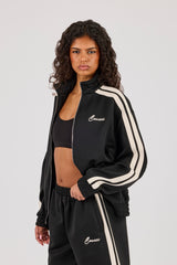 Trainingsjacke mit durchgehendem Reißverschluss und Trichterhalsband - Schwarz