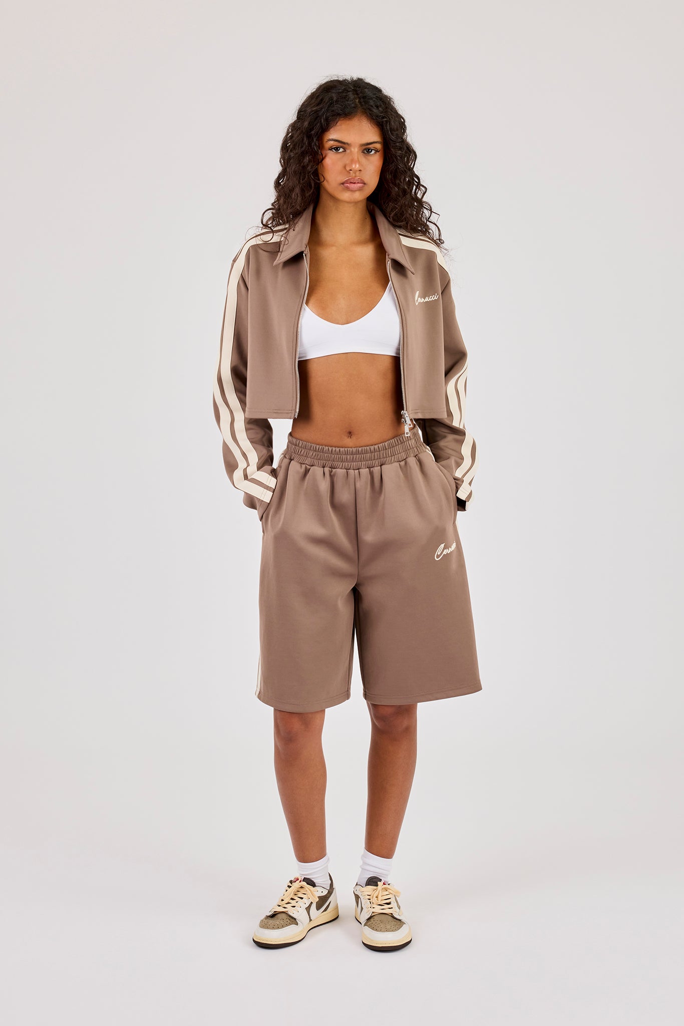 Taping Cropped Harrington Jacket - Taupe
