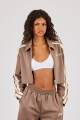 Taping Cropped Harrington Jacket - Taupe