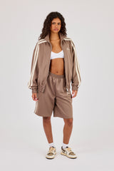 Trainingsjacke mit durchgehendem Reißverschluss und Trichterhalsband - Taupe