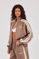 Trainingsjacke mit durchgehendem Reißverschluss und Trichterhalsband - Taupe