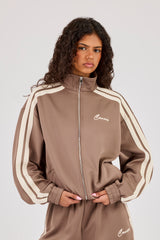 Trainingsjacke mit durchgehendem Reißverschluss und Trichterhalsband - Taupe
