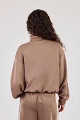 Trainingsjacke mit durchgehendem Reißverschluss und Trichterhalsband - Taupe